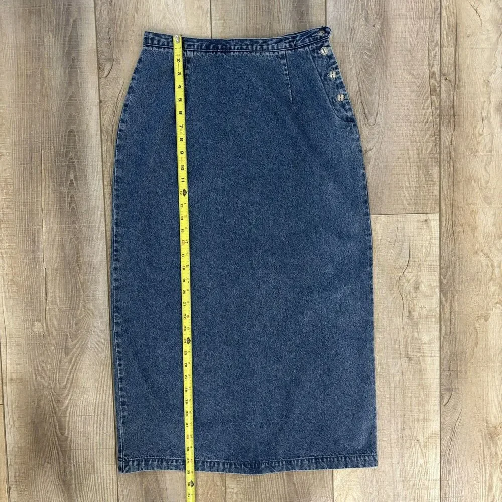 Vintage Y2K Denim Maxi Skirt Size 8 Western Ranch Festival Blue Prairie 90s Norm - Picture 10 of 12